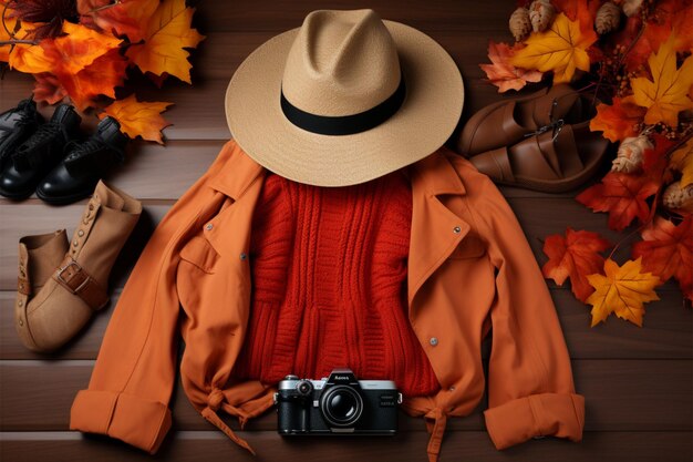 Фото Осенняя мода путешественническая одежда и шикарные женские аксессуары