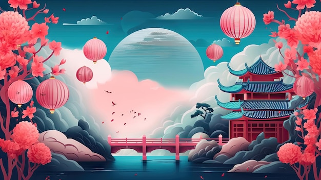 Autumn Festival Decorations in Chinese Style Generative AI