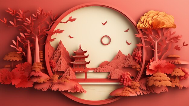 Autumn festival papercut background Generative AI