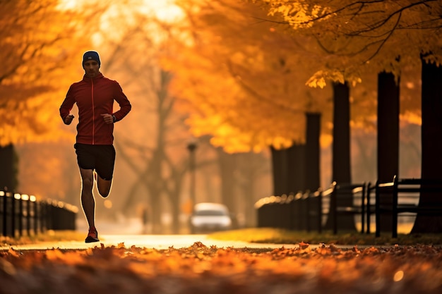 Autumn Fitness Man Running in a Colorful Park