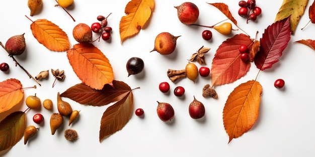 Autumn flat lay background on white