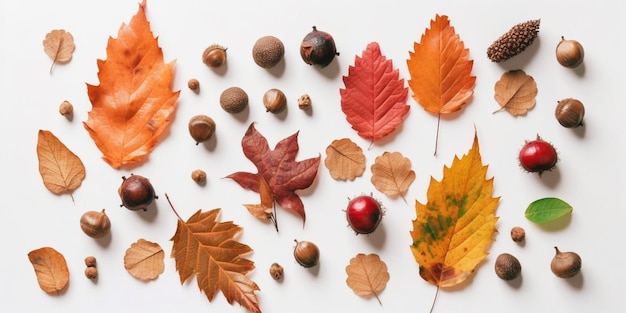 Autumn flat lay background on white