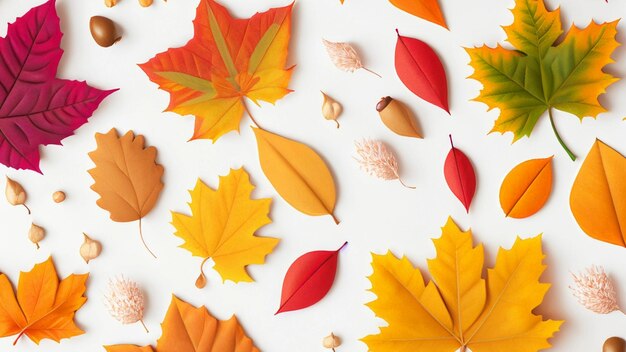 Autumn flat lay background on white