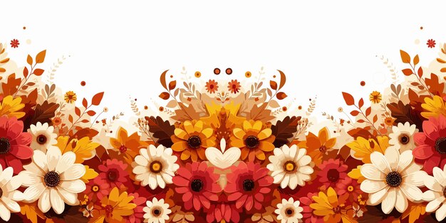 Autumn floral background with colorful flowers and leaves fall backdrop Vector illustration