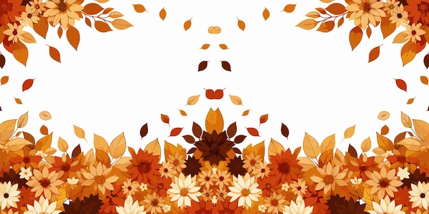Autumn floral background with leaves and flowers orange floral backdrop Vector Illustration