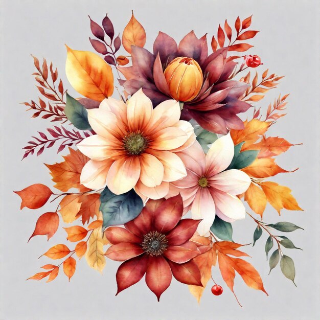 autumn floral bouquet watercolor isolated on white background ai generative