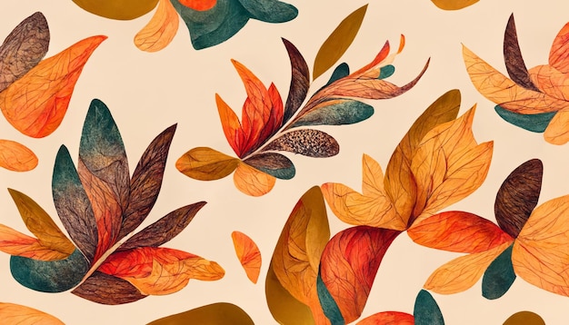 Autumn floral detail and texture Abstract floral organic wallpaper background illustration with organic line the leaves are lined up close together