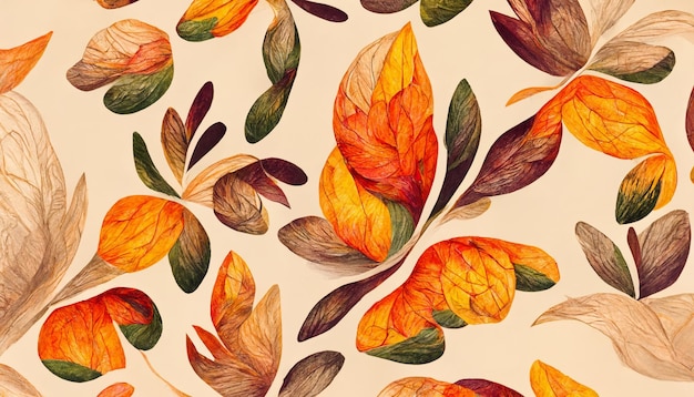 Autumn floral detail and texture abstract floral organic
wallpaper background illustration with organic line the leaves are
lined up close together