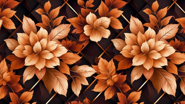 Autumn floral pattern brown and gold leaves and rhododendron Generative AI