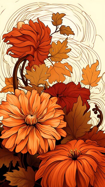 Autumn flower fall pumpkin background lovely hand drawn thanksgiving seamless pattern with pumpkins