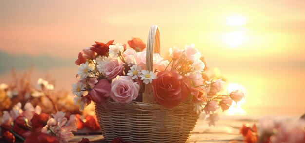 Photo autumn flowers in the basket