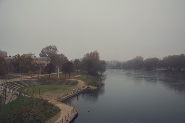 autumn foggy park in the city of ingolstadt