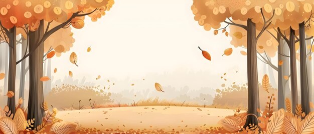 Photo autumn foliage forest outdoor park scene with cartoonish minimal banner and blank space for mockup