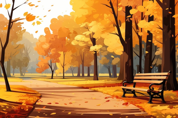 Autumn foliage in a park illustration Vibrant fall tree