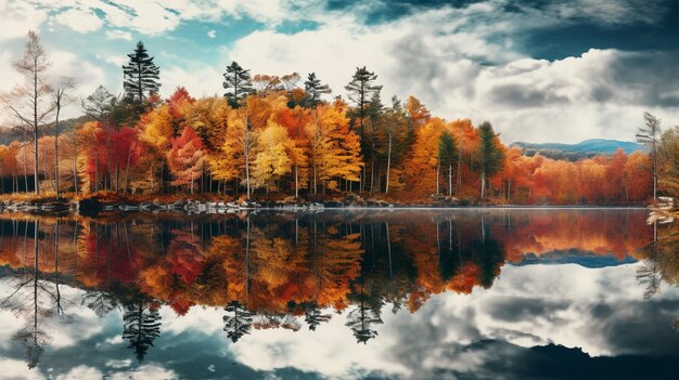 Photo autumn foliage reflected in a calm lake