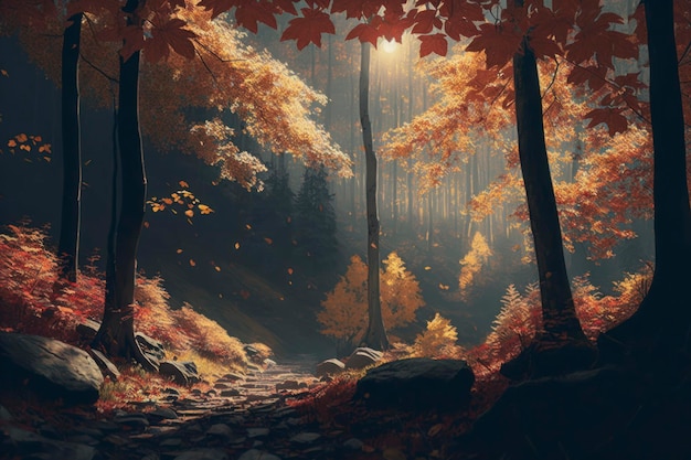 森の中の秋 8k 日光 ハイパーリアリズム