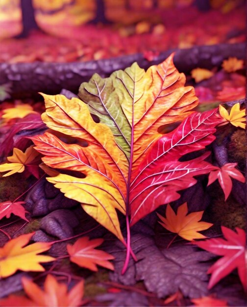 autumn forest beauty in multicolored single leaf vein