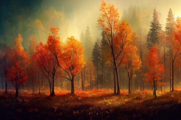 Autumn forest concept art illustration