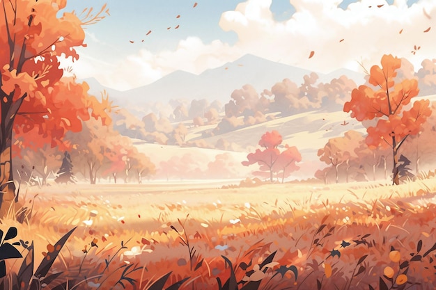 가을 숲과 낙엽 가을 태양 용어 그림의 시작