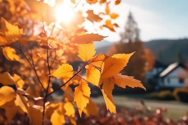 Autumn forest in ground landscape on autumnal background in November AI