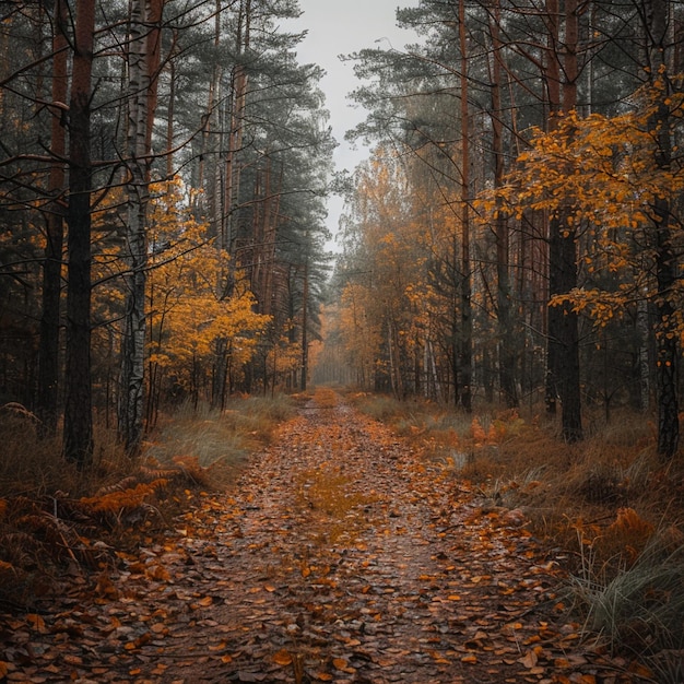 Autumn Forest Hike Colorful Leaves on Dirt Road