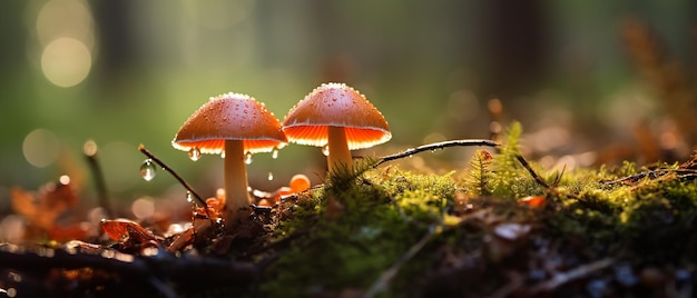 Autumn Forest Mushrooms with Raindrops Macro Delight