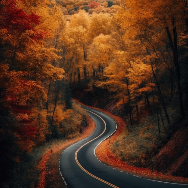 Autumn forest road Illustration AI GenerativexA