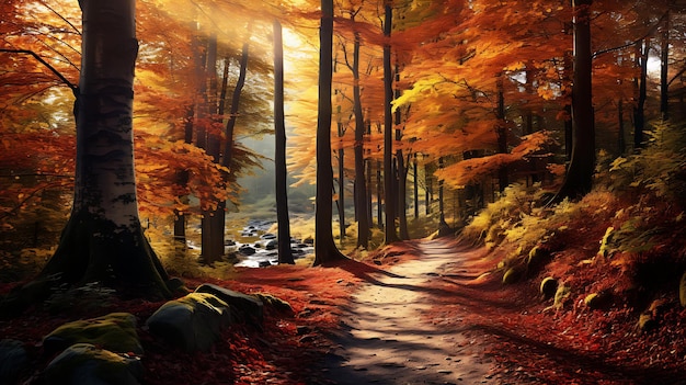 秋の森の風景風景