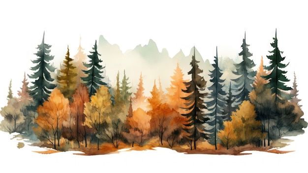 Autumn Forest Tree Watercolor Illustration AI Generated