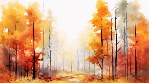 Autumn forest watercolor painting on canvas Vector illustration