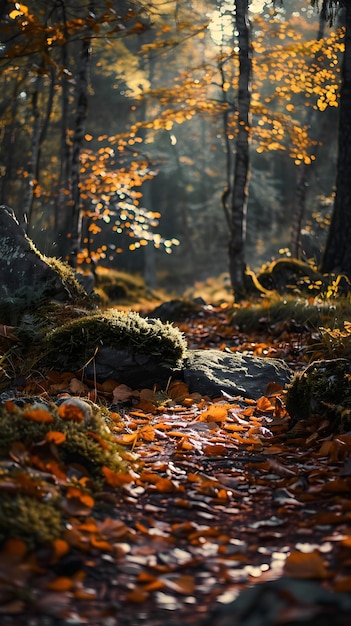 autumn forest with a path in the woods