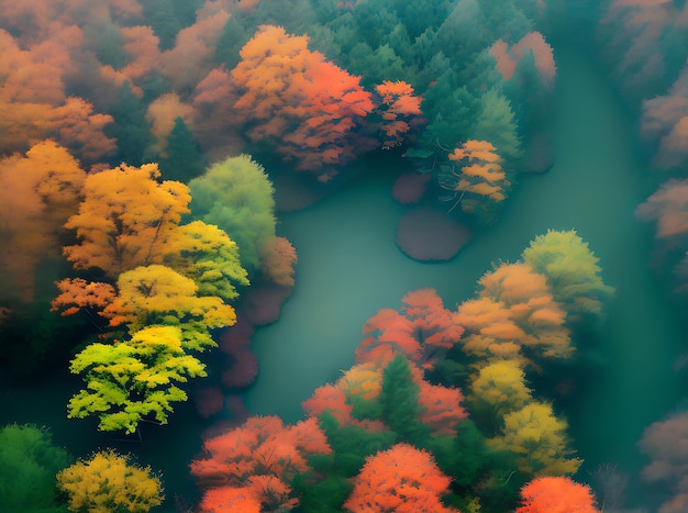 Autumn forest with volumetric space