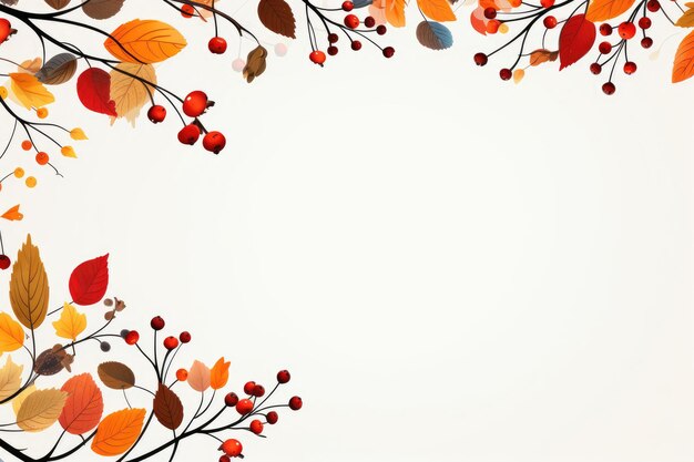 흰색 배경에 잎과 열매의 가을 프레임 테두리