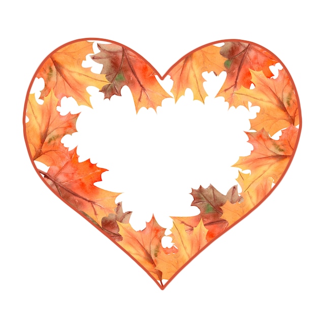 Photo autumn frame from leaves in shape of heart