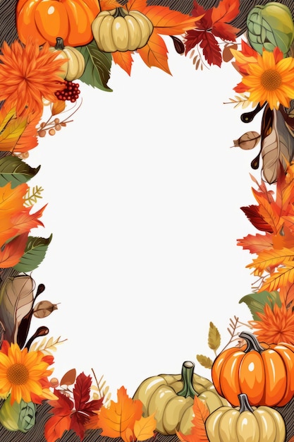 an autumn frame with pumpkins and leaves