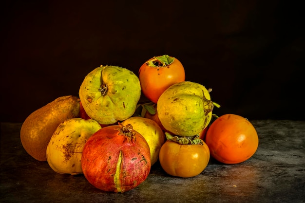 Autumn fruit bodebon on the kitchen table