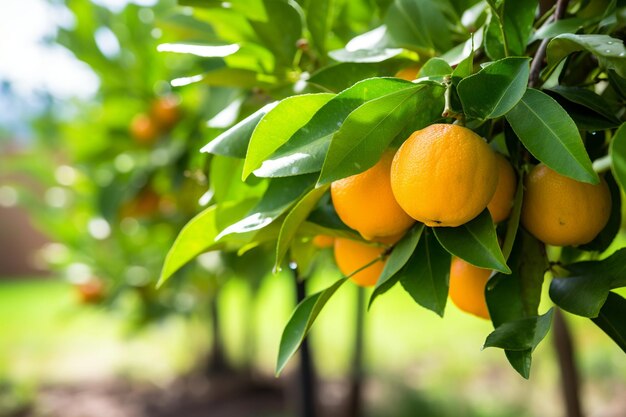 Autumn fruits hanging on a tree branch in the garden