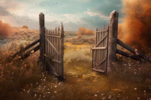 Autumn gate old fence Generate Ai