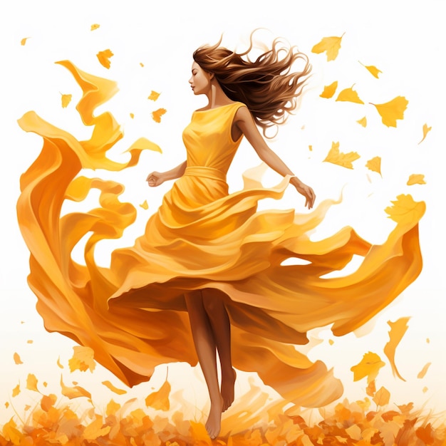 Autumn girl dancing as leaves fall