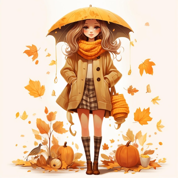 秋の女の子のファッションクリパート