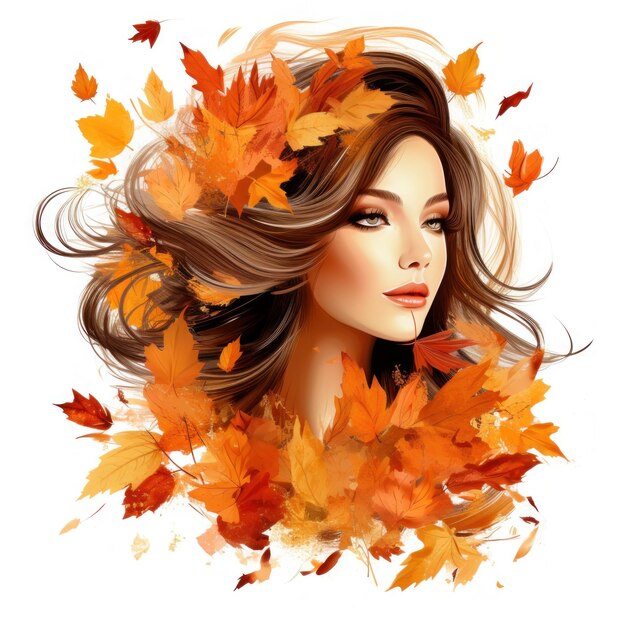 Autumn girl with falling leaves