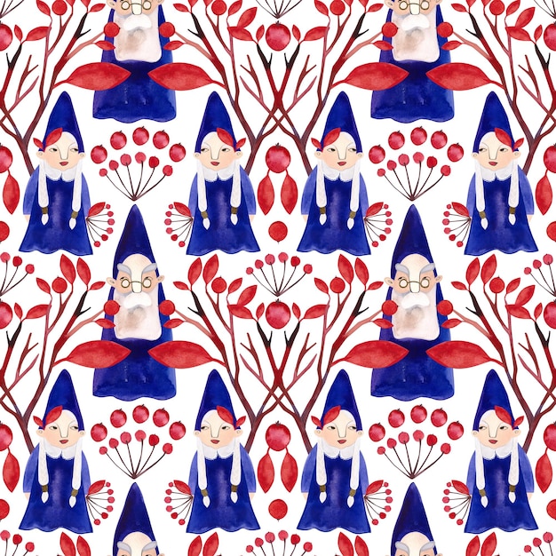 Autumn gnomes watercolor seamless pattern for fabrics home textiles clothes and wrapping paper