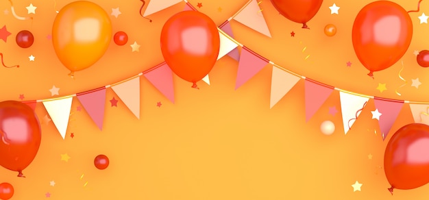 Autumn or halloween background decoration with orange balloon and bunting garland flag