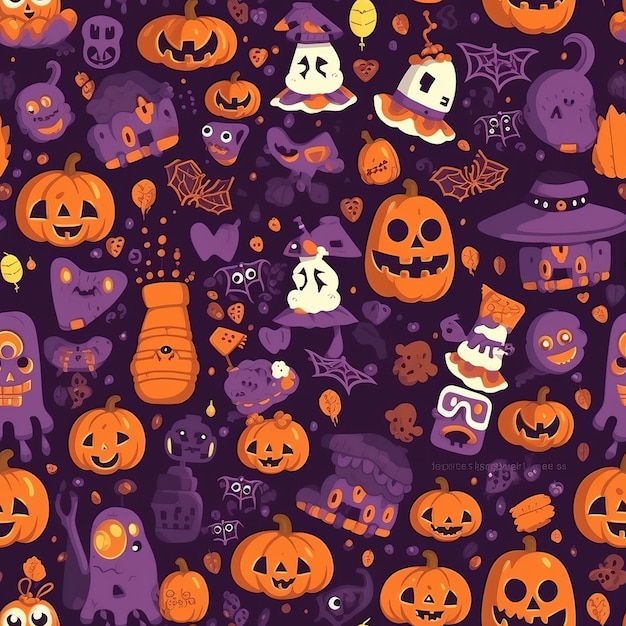 Autumn and Halloweenthemed seamless pattern with ghosts AI generation