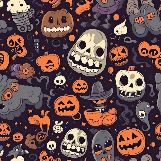 유령 AI 세대와 가을과 Halloweenthemed 원활한 패턴