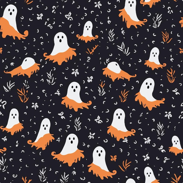 Autumn and Halloweenthemed seamless pattern with ghosts AI generation