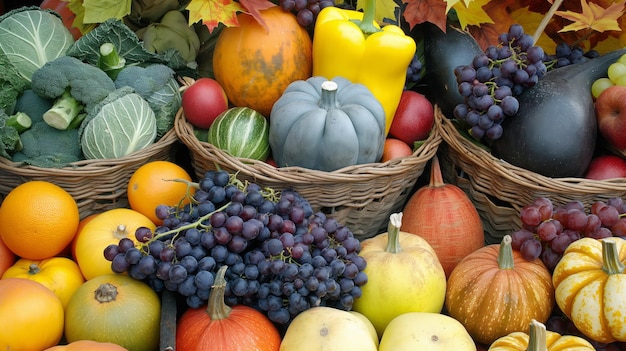 農家 の 市場 で 秋 の 収 の 豊富 な 新鮮 な 野菜 と 果物