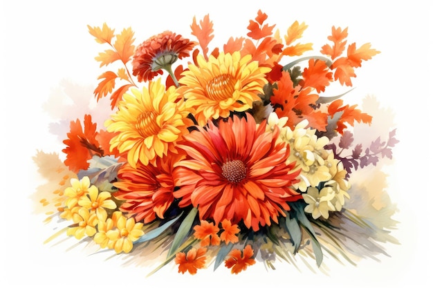 Autumn harvest bouque watercolor composition
