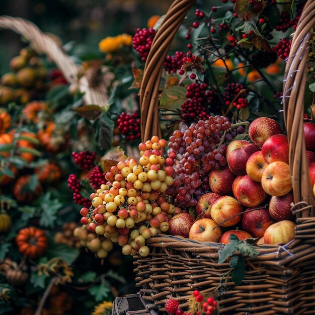 Photo autumn harvest festival basket with various fruits