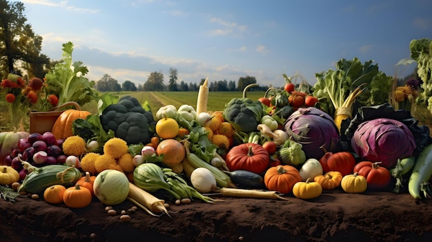 Autumn harvest fruits and vegetables garden scarecrow